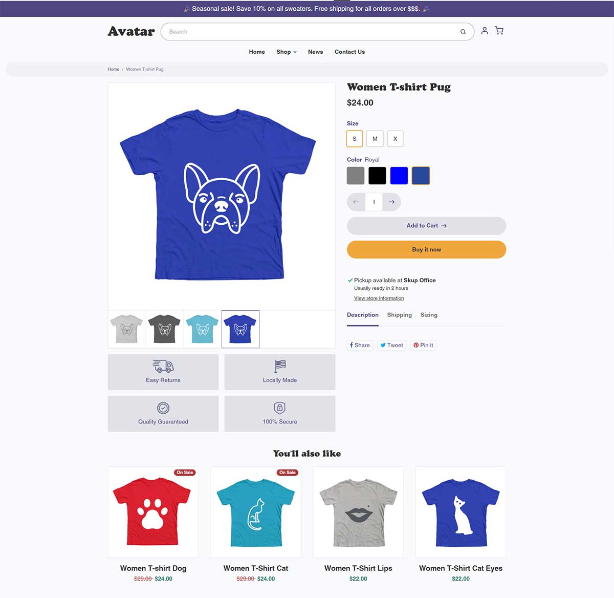 Avatar Theme - Product Page