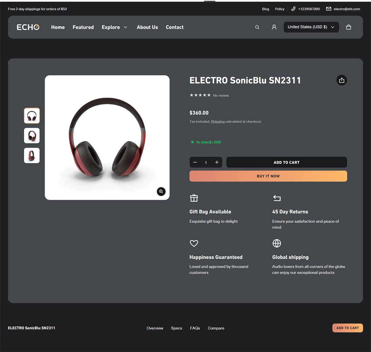 Electro Theme - Product Page