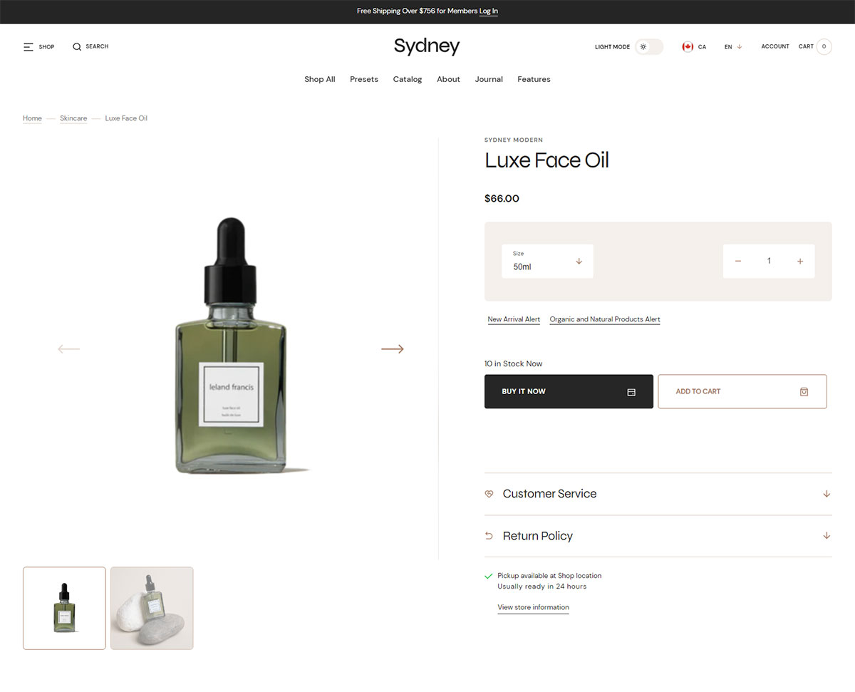 Sydney Theme - Product Page