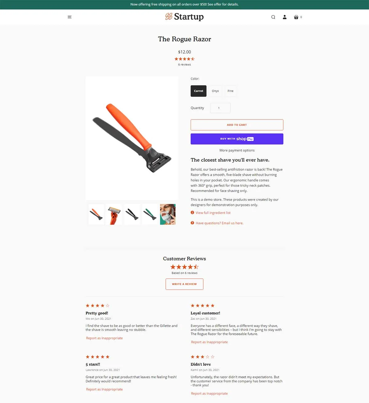 Startup Theme - Product Page