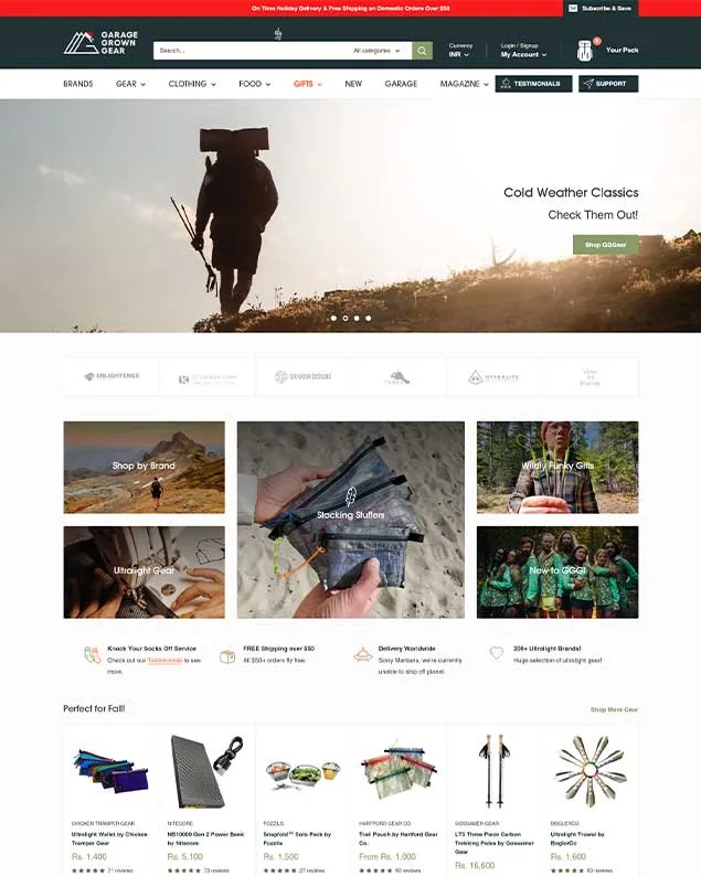 Warehouse theme for camping products