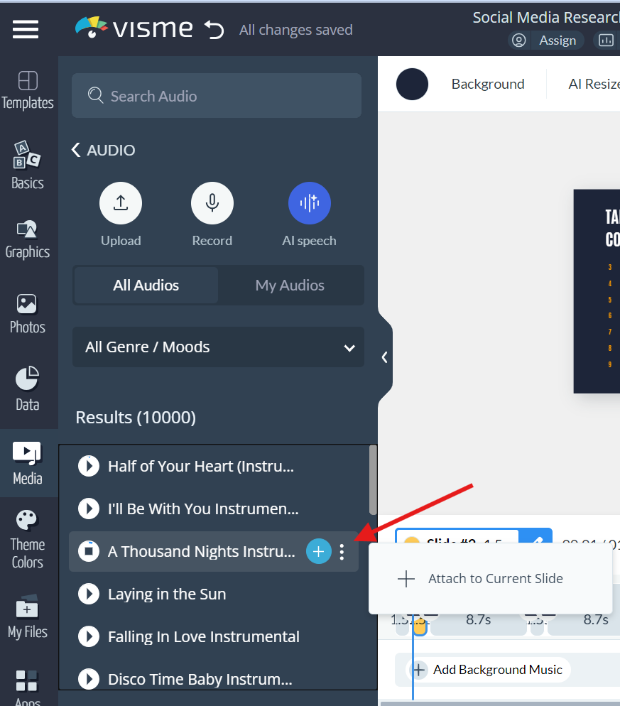 add audios in Visme